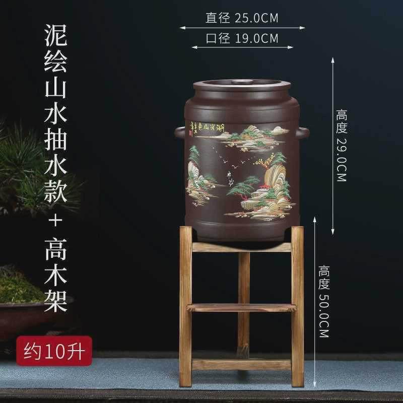 宜兴紫砂水缸泡茶储水罐家用陶瓷过滤水缸大号抽水净水缸茶水桶