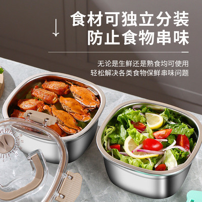 不锈钢保鲜盒食品级304密封防漏便当盒水果冰箱收纳野餐外带饭盒