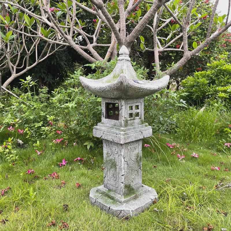 新中式风庭院装饰摆件露台太阳能灯石塔落地发光花园布置阳台创意