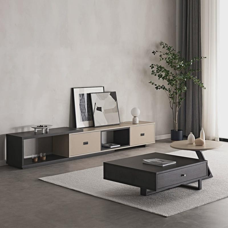 意式创意茶几电视柜组合现代客厅设计轻奢伸缩板式地柜小户型茶几