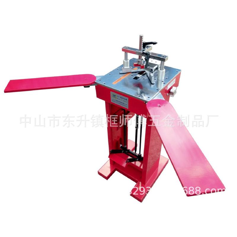 广东红色订调模加翅膀相框钉角机厂家加托板不用气电脚踩脚踏角机