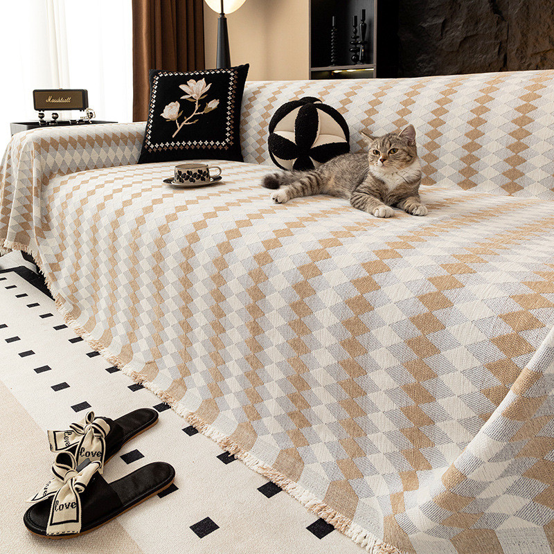 雪尼尔格子沙发巾沙发盖布手巾一整张全盖沙发套罩靠背扶四季通用