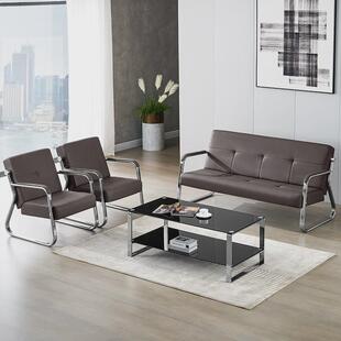 三人位简约现代商务接待会客办公室钢架沙发办公沙发茶几组合套装