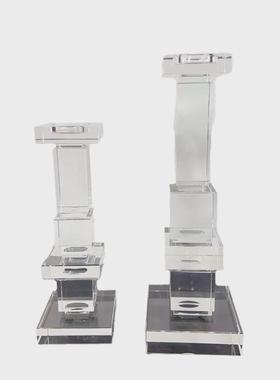 热销现代简约欧式几何层叠水晶玻璃烛台摆件样板房售楼处软装饰品