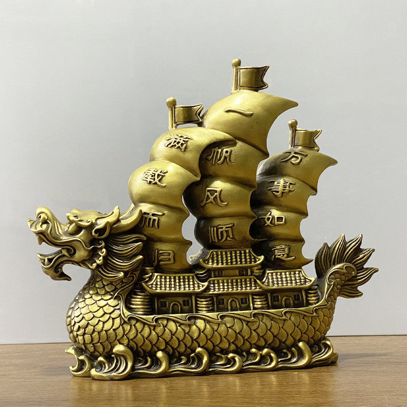 龙船摆件黄铜船帆船金属工艺品龙头家居铜摆件黄铜一帆风顺船批发