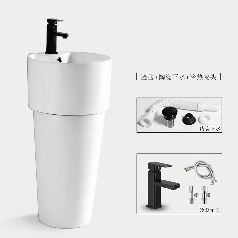 简约陶瓷立柱盆小户型卫生间立式洗脸盘圆形一体洗手池阳台落地式