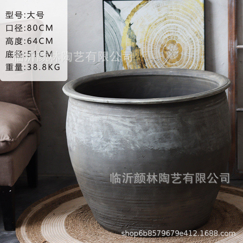 侘园林风陶缸复古老式陶缸养鱼养睡莲花园造景寂装饰手工透气大型