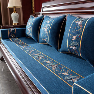 全套座垫亚麻防水实木椅子海绵中式红木沙发坐垫子四季通用