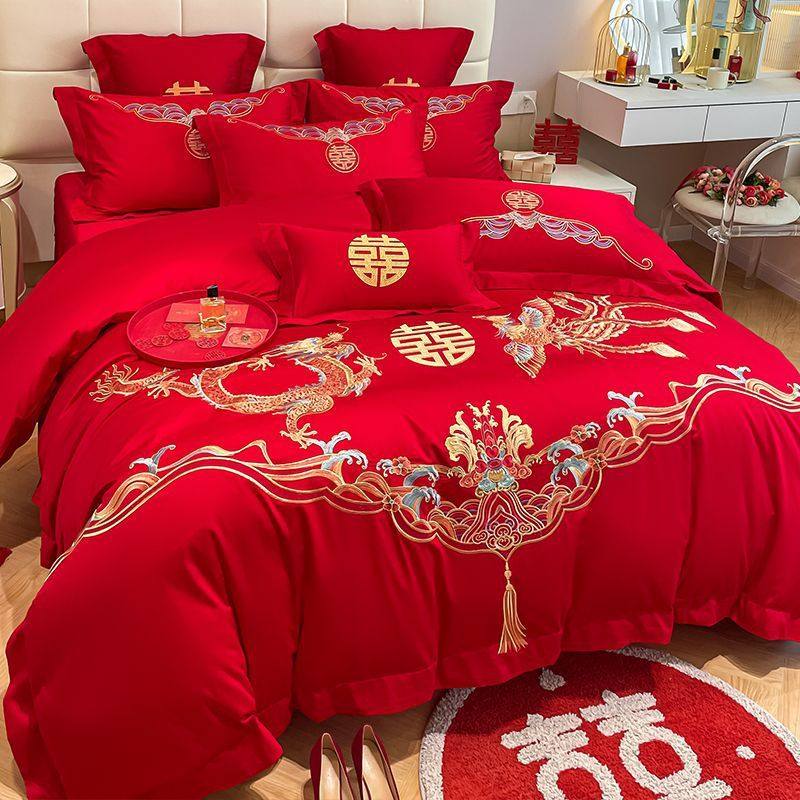 中式被大红色龙凤刺绣喜婚庆四件套婚房陪嫁床单被套结婚床上用品,床上用品,婚庆床品套件,淘宝优惠券,粉丝福利购,淘宝优惠卷