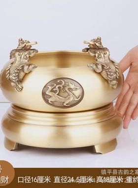 全黄铜装饰品来财聚宝盆玄关四方铜盆金蟾铜器中式家居摆件