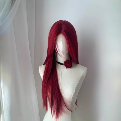 朱砂痣·红色假发全头套女前额蕾丝海王红70cm加长直发渣女海王红