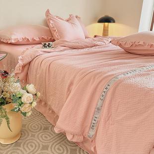 直播爆款韩版花边云感纱纱棉夏被四件套泡泡纱空调被棉纱夏凉被芯