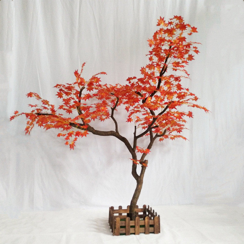 仿真枫叶树实木造型假红枫树客厅酒店室内落地布景枯树干枝树装饰