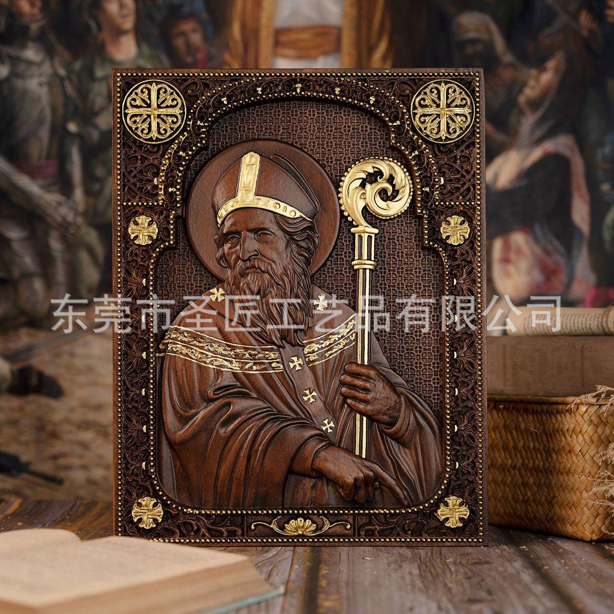 圣帕特里克方形木版画雕刻摆件西方牌匾圣像木质墙壁挂件木雕装饰