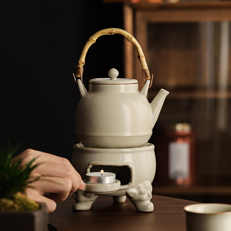 米黄汝窑复古温茶炉小火炉蜡烛煮茶底座保温暖茶器烘茶炉温茶器