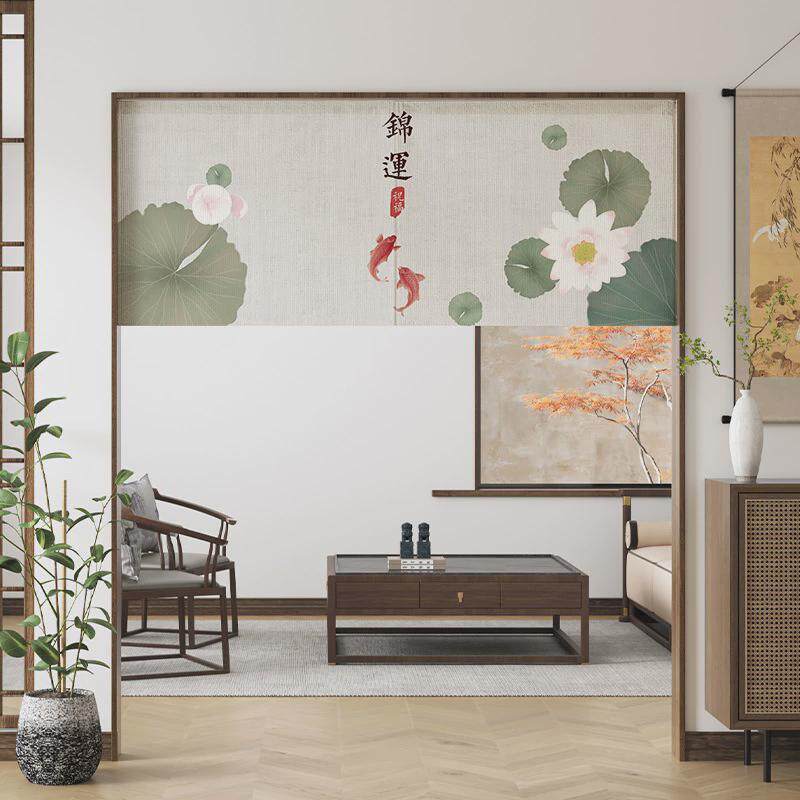 新中式禅意门帘装饰半帘卧室书房遮挡家用帘免打孔半截式挂帘布帘
