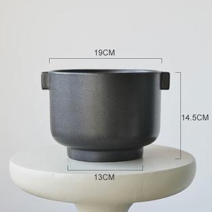 北欧创意陶瓷花盆黑色发泡釉无套水培盆栽绿植孔盆大口径陶盆高脚