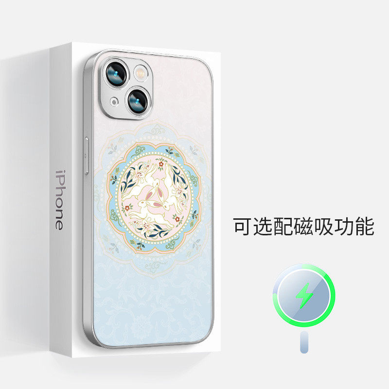 适用适用于苹果iphone16promax磁吸手机壳15plus女14三兔共耳mags