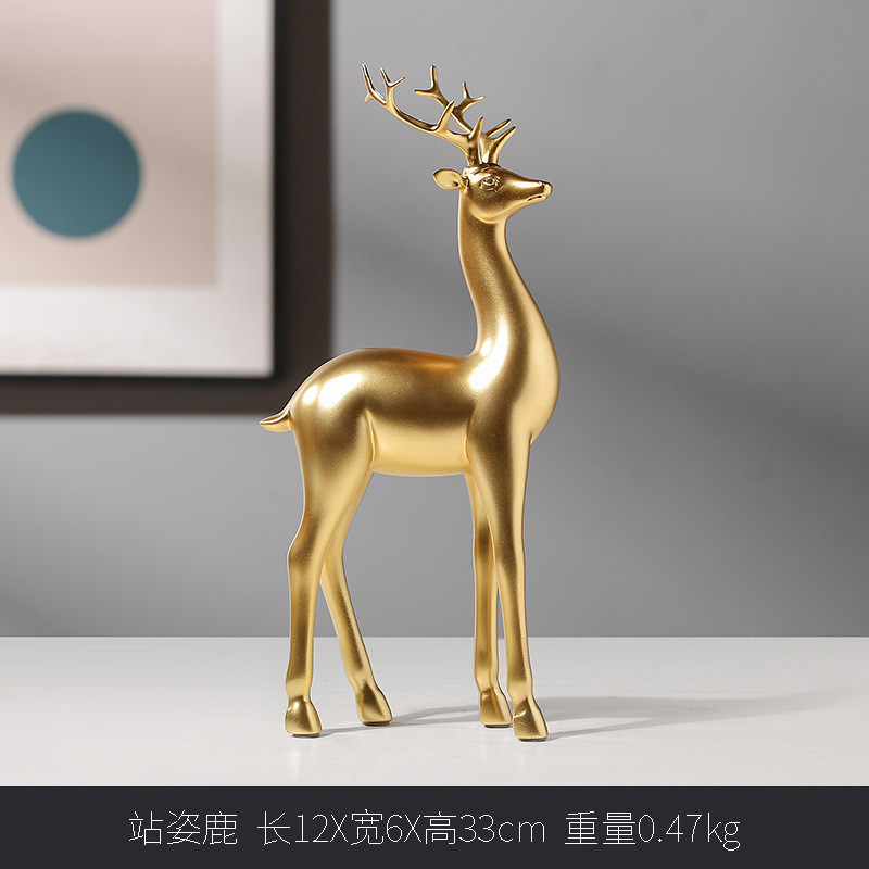 简约金色鹿酒架仿真动物树脂工艺品家居酒柜欧式装饰欧式摆件批发