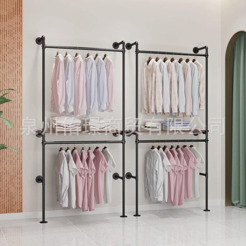 服装店壁挂展示架落地铁艺金属上墙婚纱陈列架工业管重型挂衣架