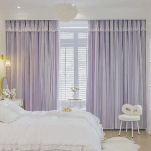 网红窗帘遮光公主简约现代双层布纱一体卧室少女客厅阳台飘窗窗帘