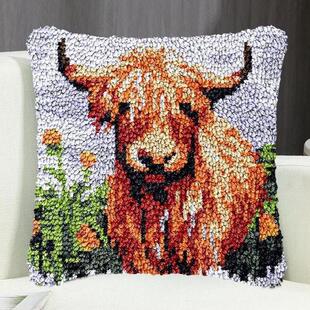 段段绣抱枕diy十字绣地毯绣段段绣毛线绣 老牛图案花纹