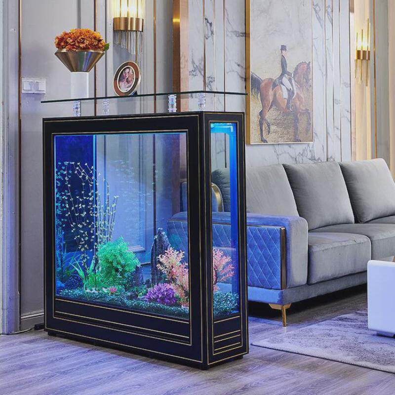 hp鱼缸客厅隔断屏风家庭中大型玻璃落地生态水族箱家用