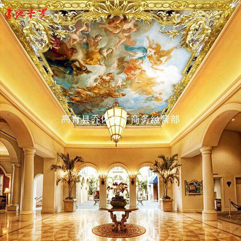 t穉1墙纸所1人物酒店吊顶穉欧式油画壁纸客厅壁画大堂奢华会t顶天