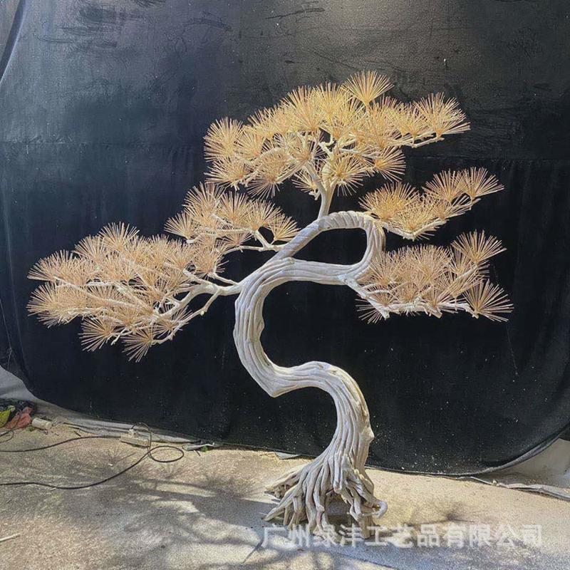 仿真迎客松树玄关木雕松树客厅假树禅意绿植装饰罗汉松仿真树厂家