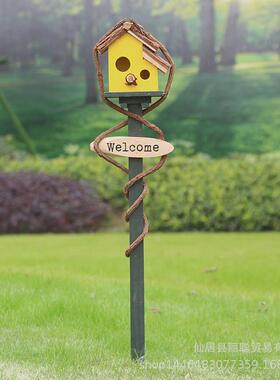 户外花园别墅地插wlcome欢迎牌鸟屋农家乐庭院景观装饰鸟窝插件