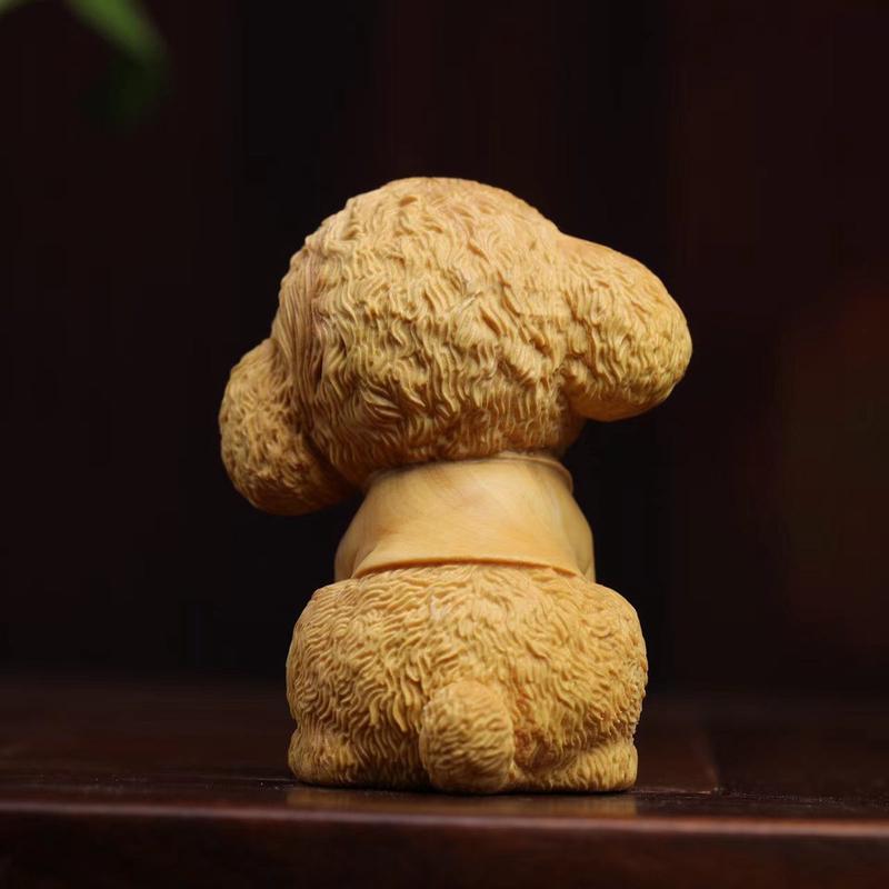 黄杨木创意动物小件实木可爱狗雕刻工艺品生肖木雕摆件手把件泰迪
