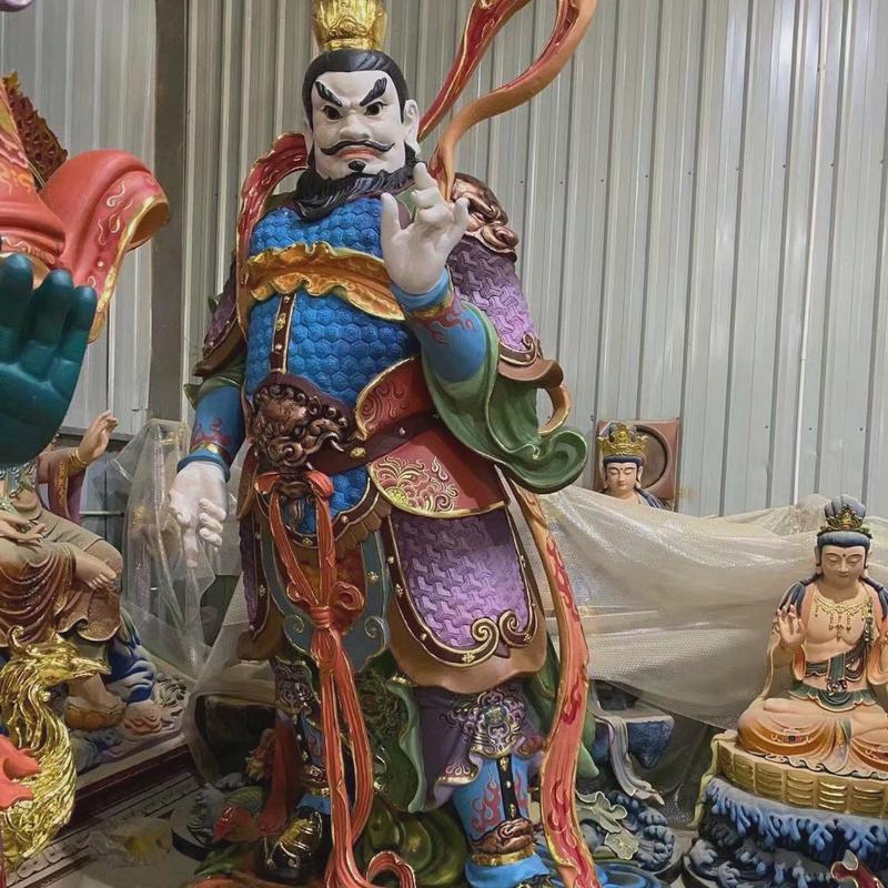 定制大型铸铜护法彩绘四大天王坐像贴金神像哼哈二将神像铜摆件