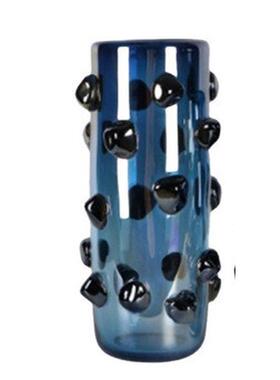 现代简约灰色蓝色黑点玻璃花器花瓶摆件样板房售楼处软装饰品