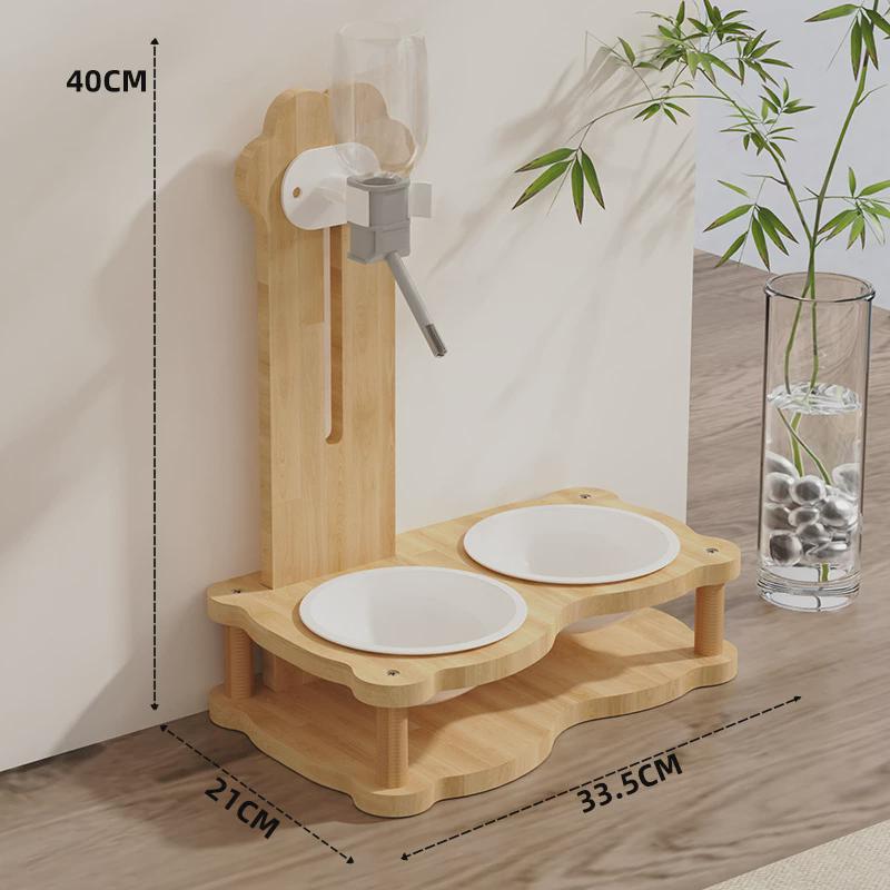 厂家直销猫碗陶瓷木质狗碗猫咪饮水机宠物自动喂食器猫猫双碗食具