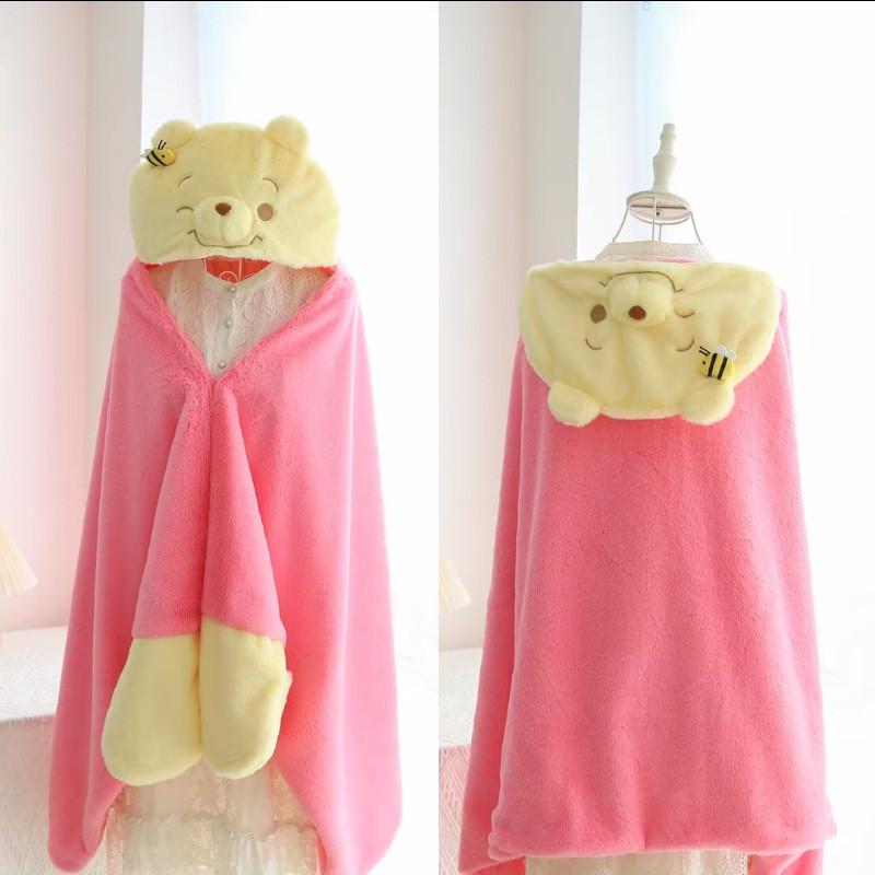 维尼熊法披风办公室毛毯午睡空调披肩懒人四季两用可爱型斗篷毛毯