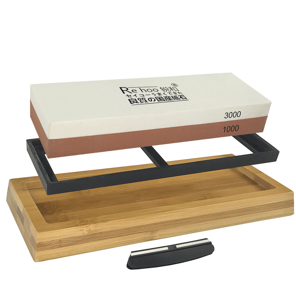 锐和牌货源抛光磨刀石双面油石精磨砥石送竹制底座角度导向器
