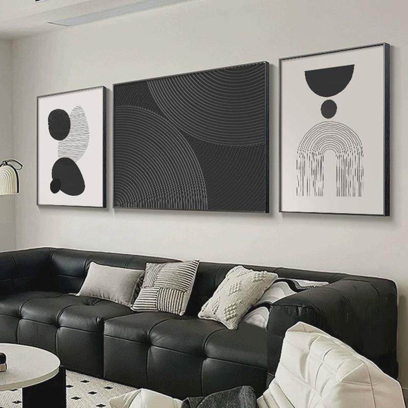 黑白客厅三联画大气沙发背景墙挂画现代简约风装饰画轻奢抽象壁画