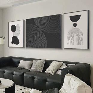 黑白客厅三联画大气沙发背景墙挂画现代简约风装饰画轻奢抽象壁画