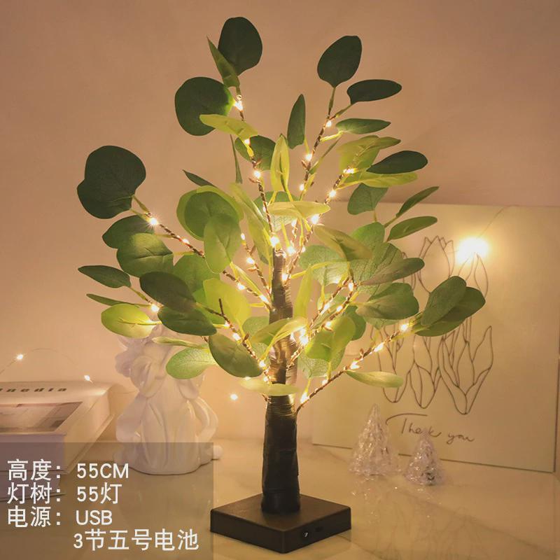 LED装饰小台灯感恩节尤加利叶家具客厅布置圣诞派对场景发光树灯