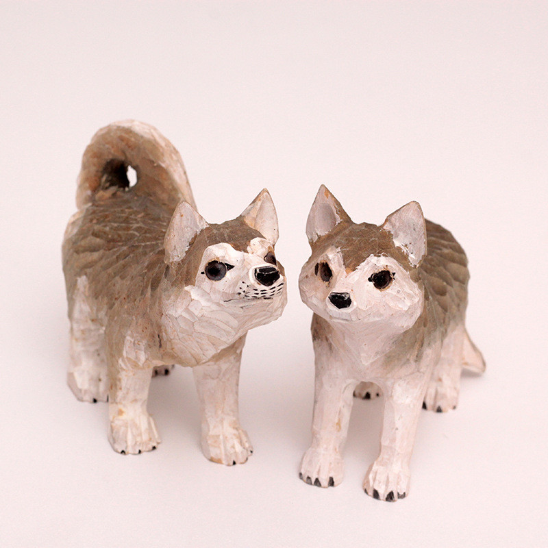 义树家30004A-30004B雪橇狗彩绘木雕动物系列手工雕刻自然质朴