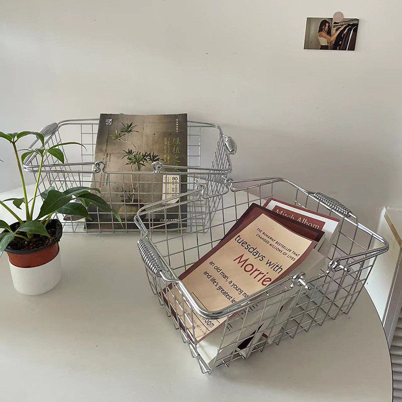 v3fp南岛宝收纳筐[金属购物篮]好看ins桌面杂物整理简约手提社置