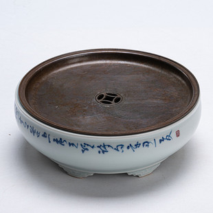 墨己古青仿古壶承手写青花釉下盘陶瓷干泡拟古古铜做旧小茶盘