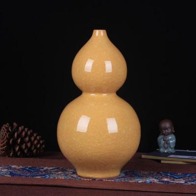 景德镇陶瓷工艺品 批发冰片黄色梅瓶 陶瓷花瓶 现代家居装饰摆件