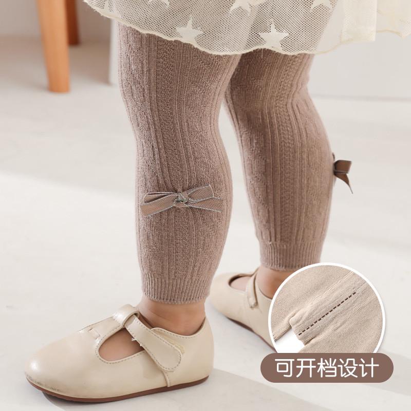 婴儿打底裤春季新款儿童连裤袜九分蝴蝶结宝宝开档打底袜现货批发
