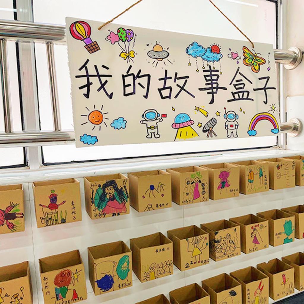 幼儿园阅读区布置装饰故事盒画画语言区环创正方形盒子美工区墙面图片