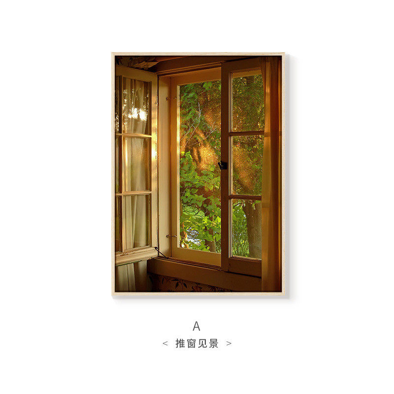 444z批发玄关画挂画窗外画摆窗户入户风景壁画系卧室原木ins风窗