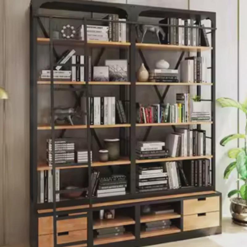 g8loft美式收纳铁艺书架置物架落地实木多层客厅工业风满墙书柜现