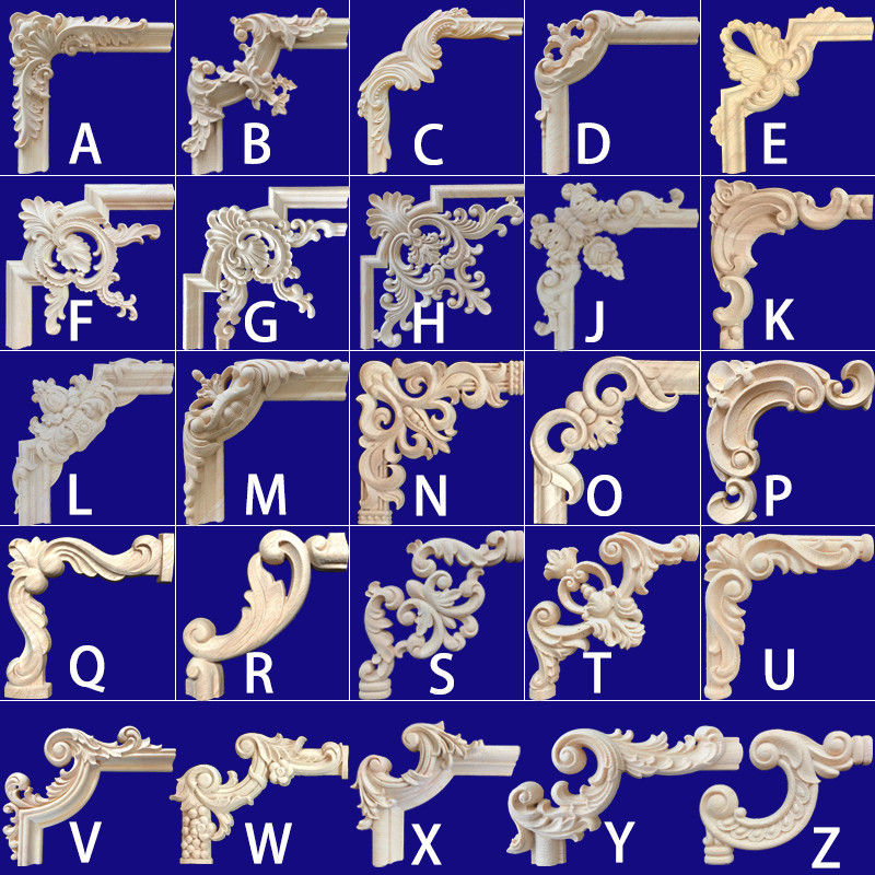 美式贴花法式实木角花背景墙装饰雕花带线条接线东阳木雕木质木花
