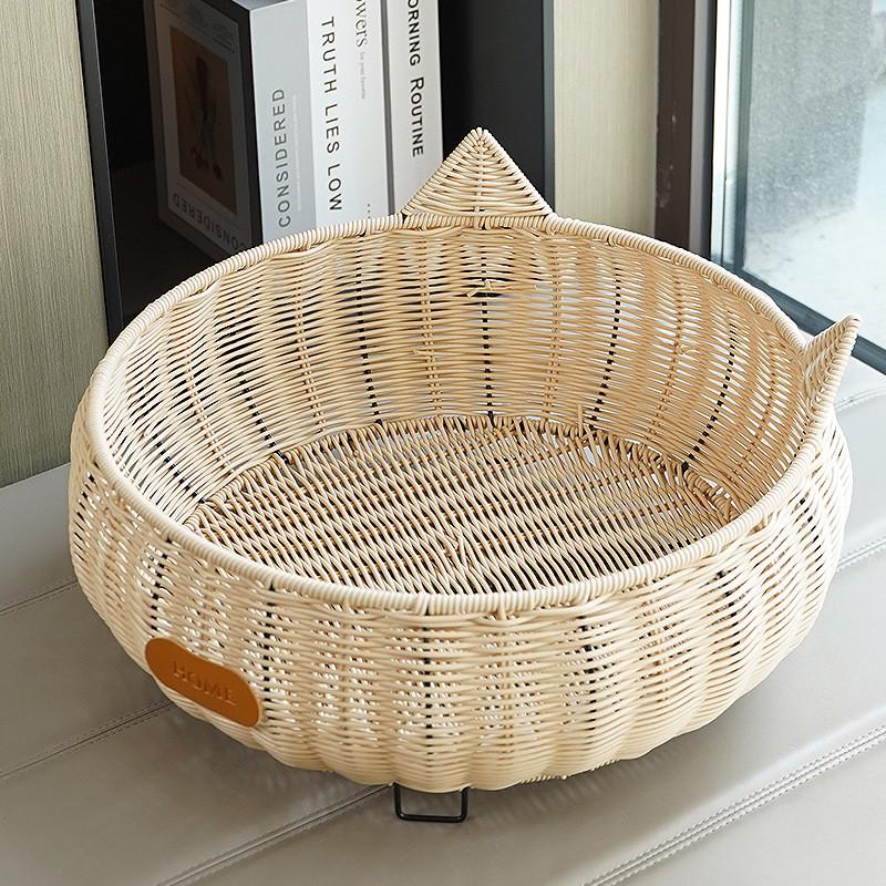 竹编猫窝草编四季离地防潮猫床可拆洗抓板夏季户外待产藤编狗窝