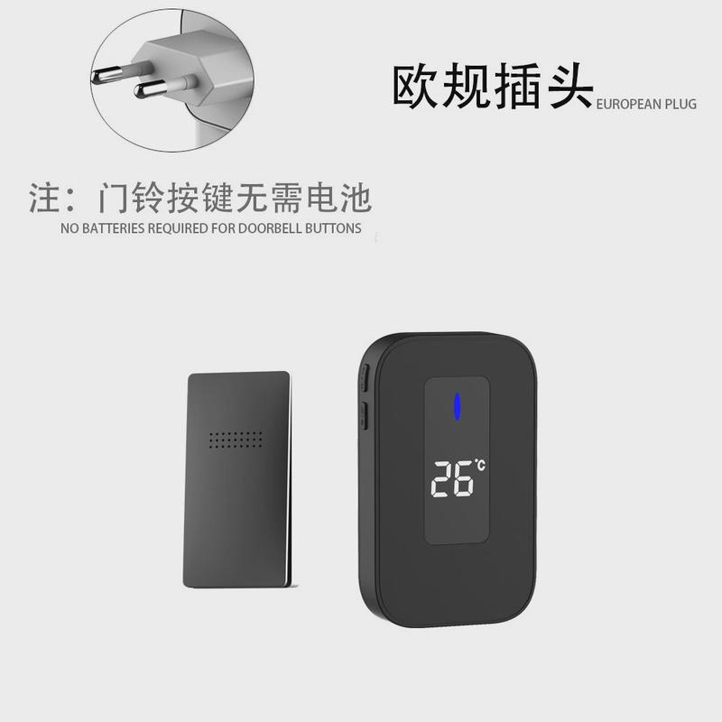 自发电室温数显无线遥控门铃远距离家用店铺防提醒器叮咚水带温度